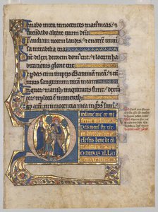 Single Leaf Excised from a Psalter: Initial D[ominus illuminatio mea] with Samuel…, c. 1270-1290. Creator: Unknown.