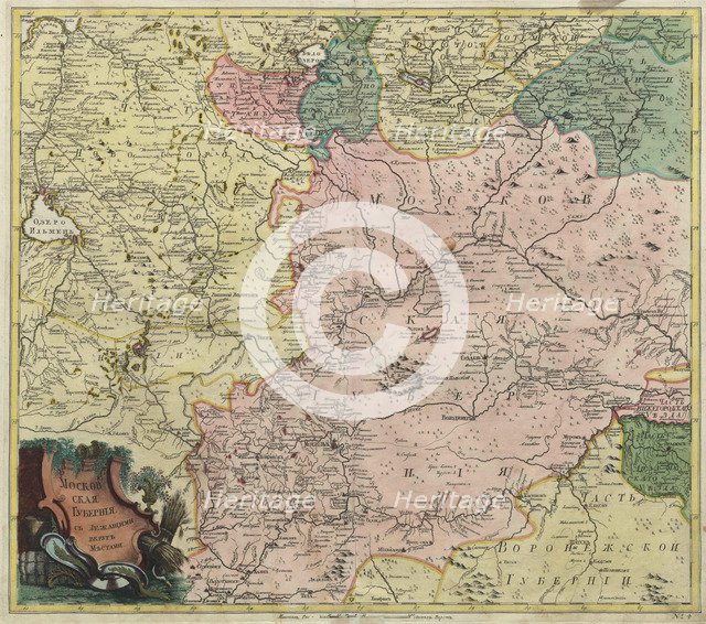 Map of Moscow governorate and parts of nearest provinces, 1745. Artist: Anonymous master  