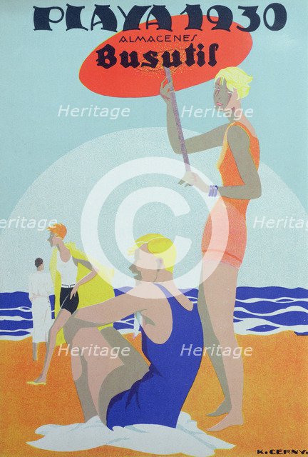 Advertising poster of the beach fashion of 'Busutil' stores, 1930.