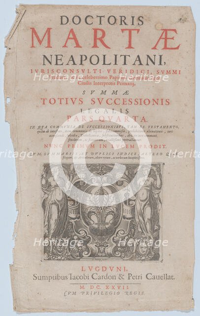 Title page vignette for 'Doctoris Martae Neapolitani', 1627. Creator: Charles Audran.