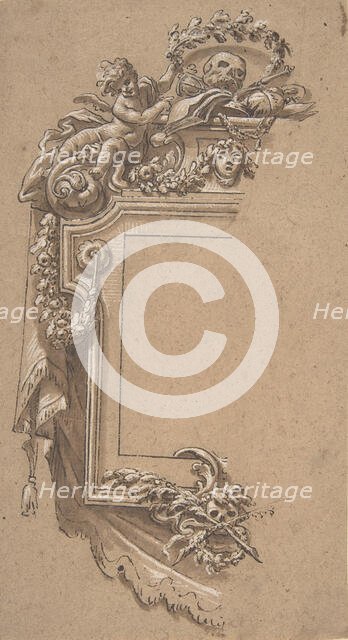 Ornamental Design with Putto and Skulls, 17th century. Creator: Anon.