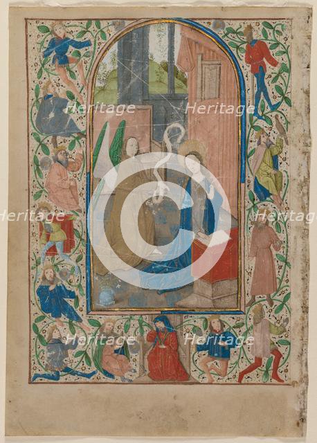 Leaf from a Book of Hours: The Annunciation (recto), 1470s. Creator: Unknown.