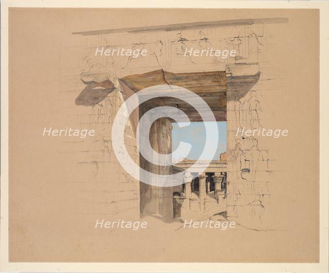 The Temple of Edfu: The Door of the Pylon, 1850. Creator: John Frederick Lewis (British, 1805-1876).