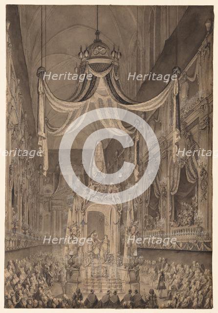 Funeral for Marie-Thérèse of Spain, Dauphine of France, in the Church of Nôtre Dame...1746, c. 1746. Creator: Charles-Nicolas Cochin (French, 1715-1790).