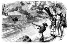 Sketches in India - Slinging Letter-bags across a Nullah in the Rainy Season, 1858. Creator: Unknown.