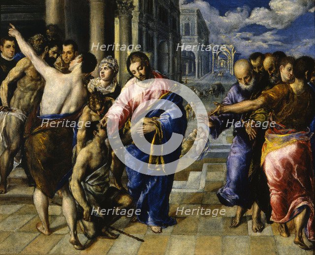 Jesus healing the blind man, c. 1573. Artist: El Greco, Dominico (1541-1614)