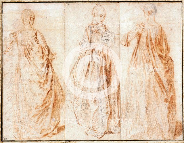 Three Standing Ladies, about 1721. Creator: Jean-Antoine Watteau.