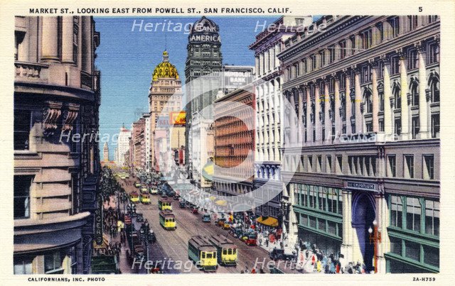 Market Street looking east from Powell Street, San Francisco, California, USA, 1932. Artist: Unknown