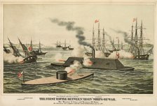 The First Battle Between 'Iron' Ships of War, published c.1862.