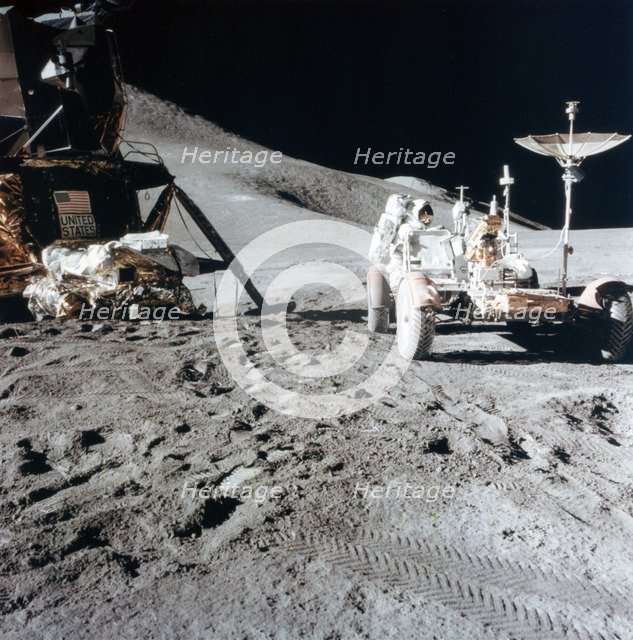 James Irwin (1930-1991) with the Lunar Roving Vehicle during Apollo 15, 1971.Artist: NASA