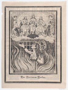 Broadsheet with image of a chained woman in purgatory and the Holy Trinity above,..., ca. 1900-1910. Creator: José Guadalupe Posada.