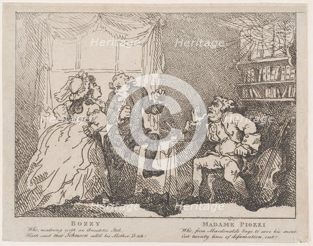 Bozzy and Madame Piozzi (Frontispiece, "Bozzy and Piozzi" by Peter Pindar), 1780-86., 1780-86. Creator: Thomas Rowlandson.