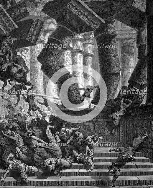Samson bringing down the Temple of Dagon, 1866. Artist: Gustave Doré