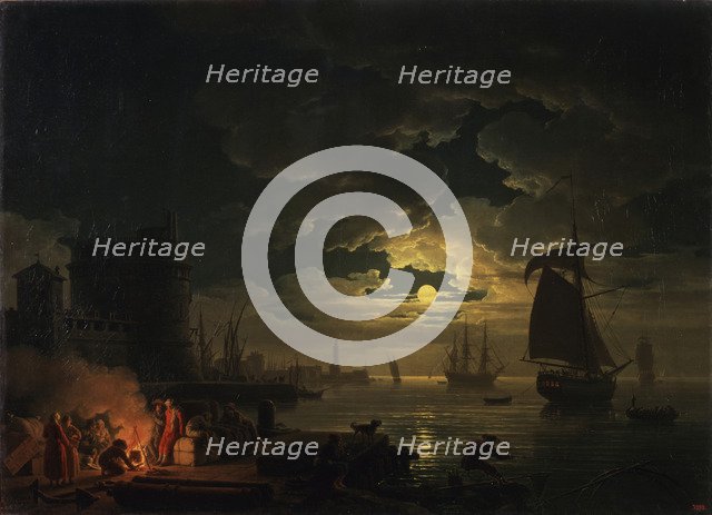 The Port of Palermo in the Moonlight, 1769. Artist: Vernet, Claude Joseph (1714-1789)