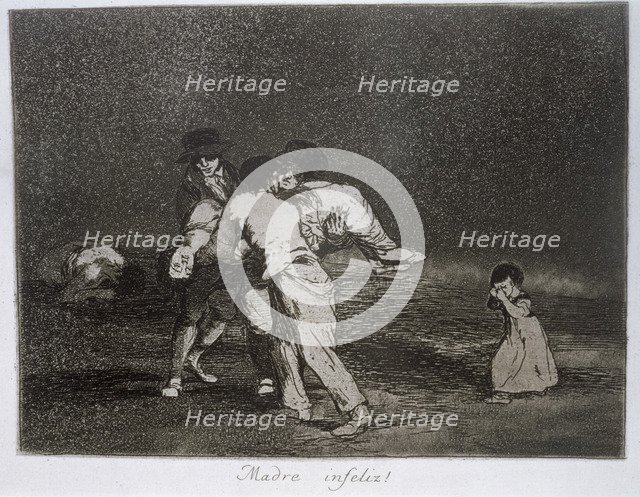 The Disasters of War, a series of etchings by Francisco de Goya (1746-1828), plate 50: 'Madre inf…