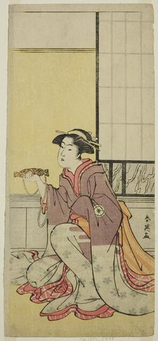 The Actor Iwai Hanshiro IV as Yae (?), in the Play Sugawara Denju Tenarai Kagami (?)..., c. 1788. Creator: Katsukawa Shun'ei.