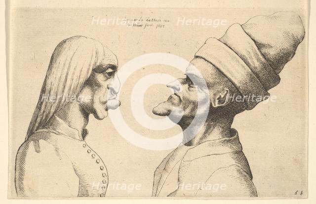 Two deformed heads facing each other, 1645. Creator: Wenceslaus Hollar.