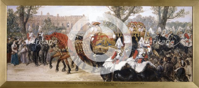 Royal procession of the carriage of the Prince and Princess of Wales, London, 1884. Artist: Sir John Gilbert