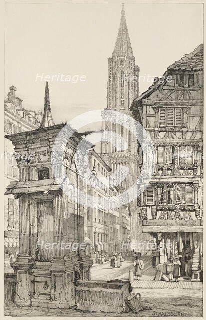 The Rue Mercière and west Front of Strasbourg Cathedral, 1833. Creator: Charles Joseph Hullmandel.