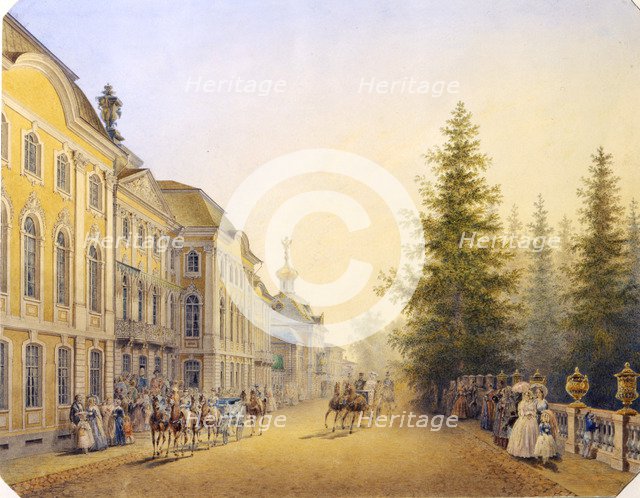 'The Main Entrance of the Great Palace in the Peterhof', 1852. Artist: Vasilij Semenovic Sadovnikov