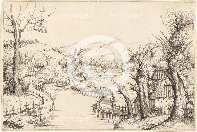 River Landscape with Wooden Bridge, 1546. Creator: Augustin Hirschvogel.