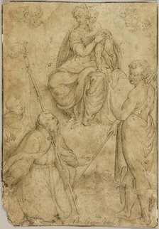 Seated Virgin and Child with Bishop Saint and Monastic Saint, and Saint John the Baptist, n.d. Creator: Unknown.