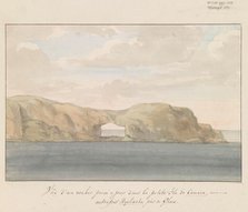 View of rock with hole on small island of Comino near Gozo, 1778. Creator: Louis Ducros.