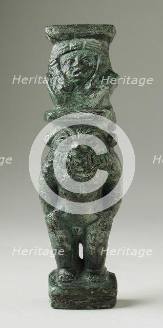 Standing Bes Figurine with Hathor Headdress, Probably Late Period-Ptolemaic Period (380-30 BCE). Creator: Unknown.