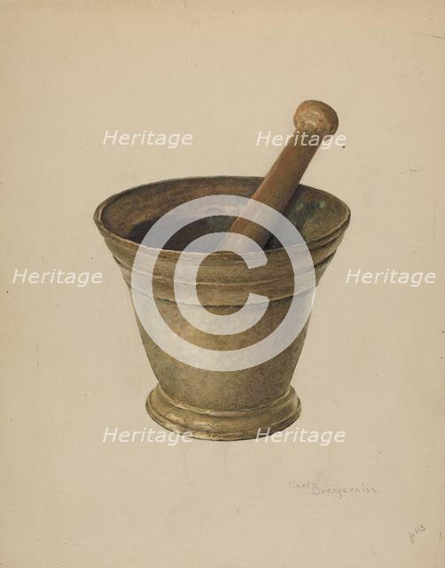 Brass Mortar and Pestle, c. 1939. Creator: Carl Buergerniss.
