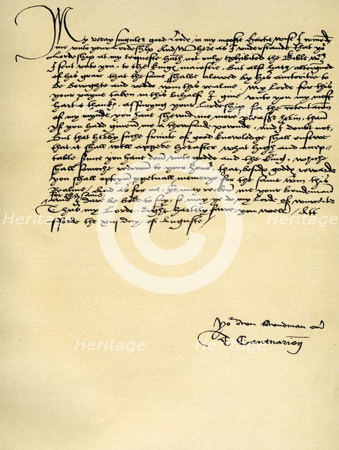 Letter from Thomas Cranmer to Thomas Cromwell, Ford, 13th August 1537. Artist: Thomas Cranmer