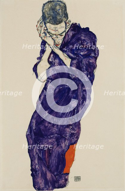 Youth in purple cassock with folded hands, 1914. Artist: Schiele, Egon (1890-1918)