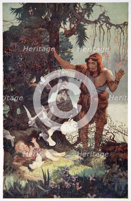 'The Shepherd finds the babe Semiramus', 1915.  Artist: Ernest Wellcousins