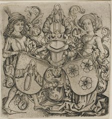 Coat of Arms of Rohrbach and Eilge von Holzhausen, after 1470. Creator: Monogrammist b.