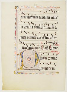 Manuscript Leaf with Initial P, from an Antiphonary, German, second quarter 15th century. Creator: Unknown.