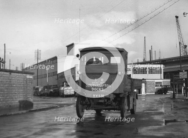 1919 Garrett electric truck at Southampton docks. Creator: Unknown.