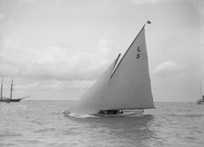 The 6 Metre 'Jonquil' sailing close-hauled, 1912. Creator: Kirk & Sons of Cowes.