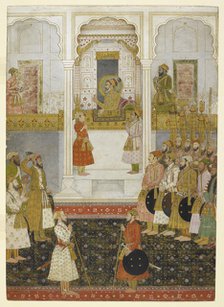 Shah Jahan in durbar, holding a ruby in his right hand, c1650.  Creator: Unknown.