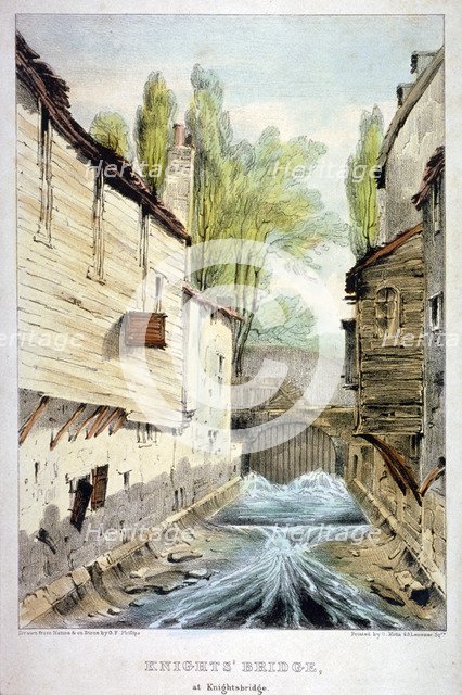 Knights' Bridge, Knightsbridge, Westminster, London, c1825. Artist: Giles Firman Phillips