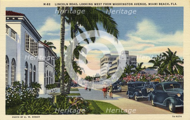 Lincoln Road, looking west from Washington Avenue, Miami Beach, Florida, USA, 1937. Artist: Unknown