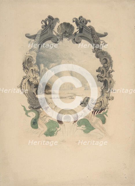 Ornamental marine cartouche, 19th century. Creator: Anon.