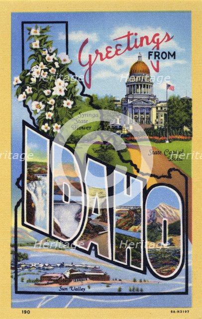 'Greetings from Idaho', postcard, 1938. Artist: Unknown