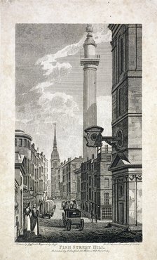 Fish Street Hill and the Monument, London, 1817. Artist: Robert Cabbel Roffe