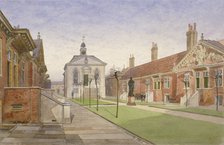 Trinity Almshouses and Trinity Chapel, Mile End Road, Stepney, London, 1883. Artist: John Crowther