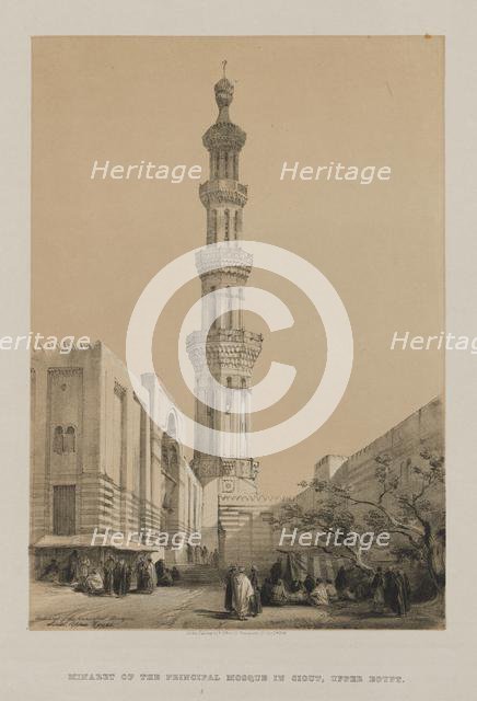 Egypt and Nubia, Volume III: Minaret of the Principal Mosque Siout, Upper Egypt, 1849. Creator: Louis Haghe (British, 1806-1885); F.G.Moon, 20 Threadneedle Street, London.
