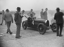 Bugatti at a Surbiton Motor Club race meeting, Brooklands, Surrey, 1928. Artist: Bill Brunell.