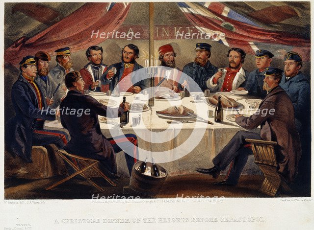 'A Christmas Dinner on the Heights before Sevastopol', 1855. Artist: William Simpson