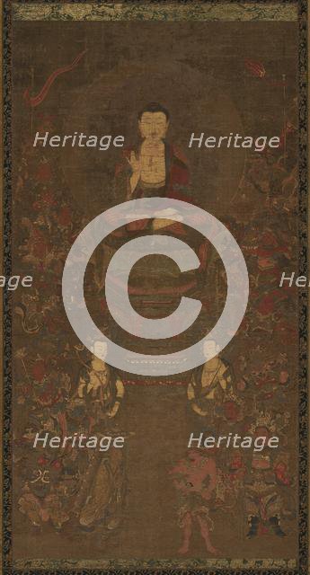 Shakyamuni Triad with the Sixteen Protectors of the Great Wisdom Sutra, 1300s. Creator: Unknown.