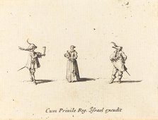 Lady with Wine Bottle, and Two Gentlemen, probably 1634. Creator: Jacques Callot.