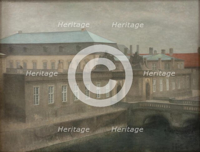 View of Christiansborg Palace, Late Autumn, Western Portal, 1890-1892. Creator: Vilhelm Hammershøi.