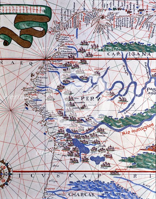 Atlas of Joan Martines, Messina, 1582. Portulan chart of the West Coast of America (Peru, Ecuador…